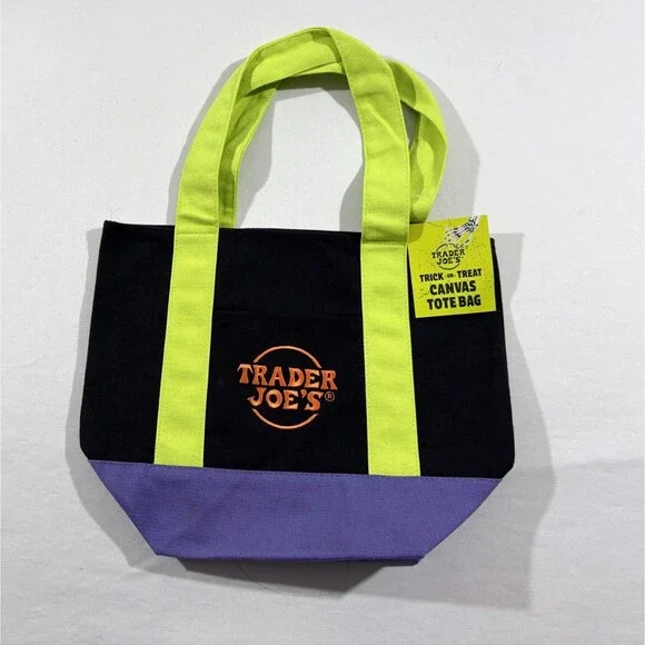 Trader Joe's Trick Treat Mini Canvas Tote Bag Orange Black Purple Multi Lot 4 - Picture 5 of 12
